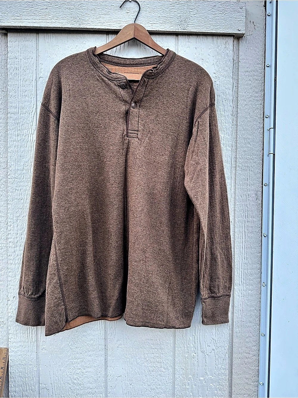 Vintage LL Bean River Driver Henley  Thermal Shirt Mens Size XL Brown Made Cana